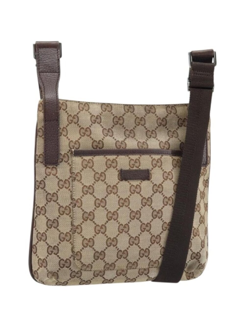 GUCCI GG Canvas Shoulder Bag Beige Silver 122793